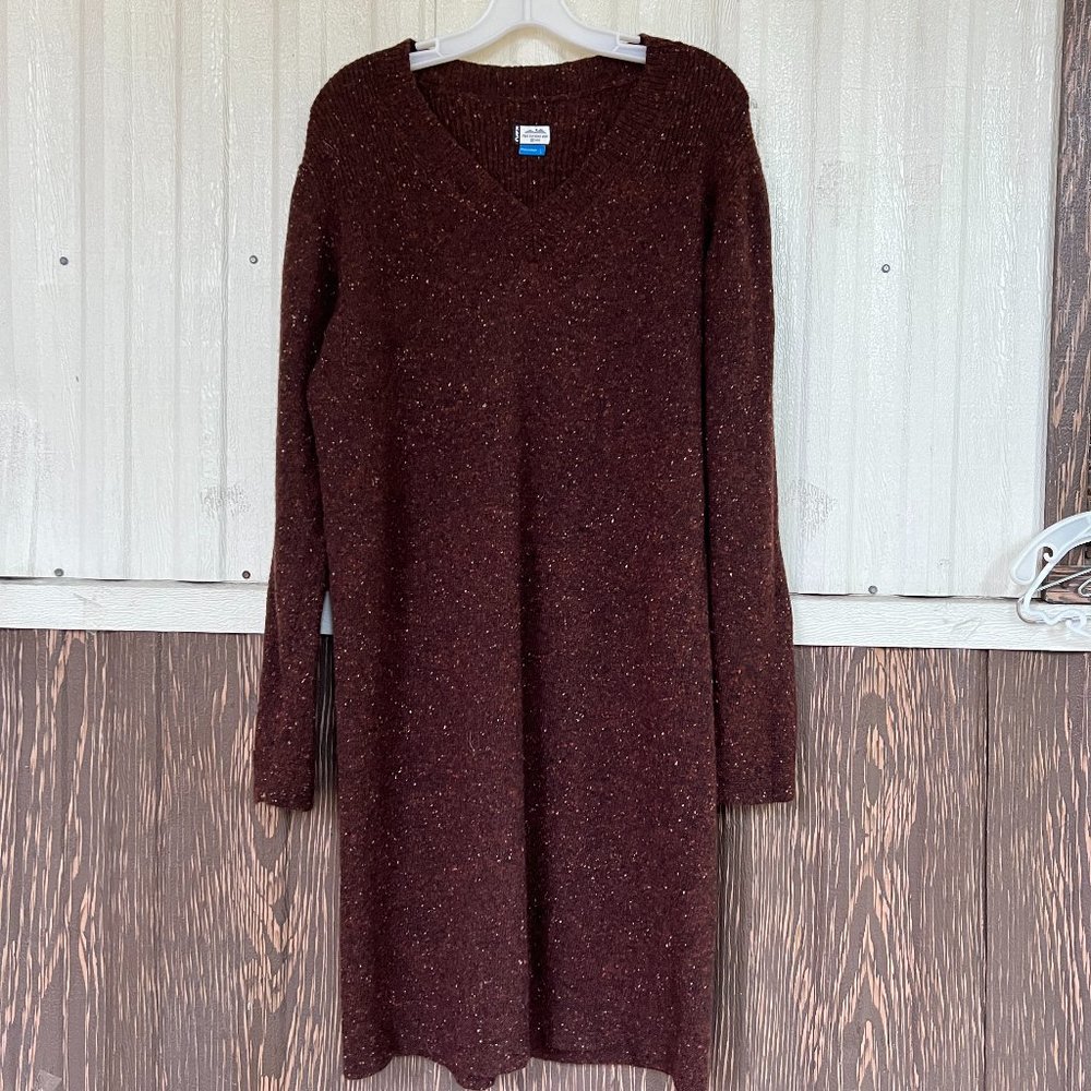 Kavu long sleeve sweater knit dress size L Lambwool blend burnt orange